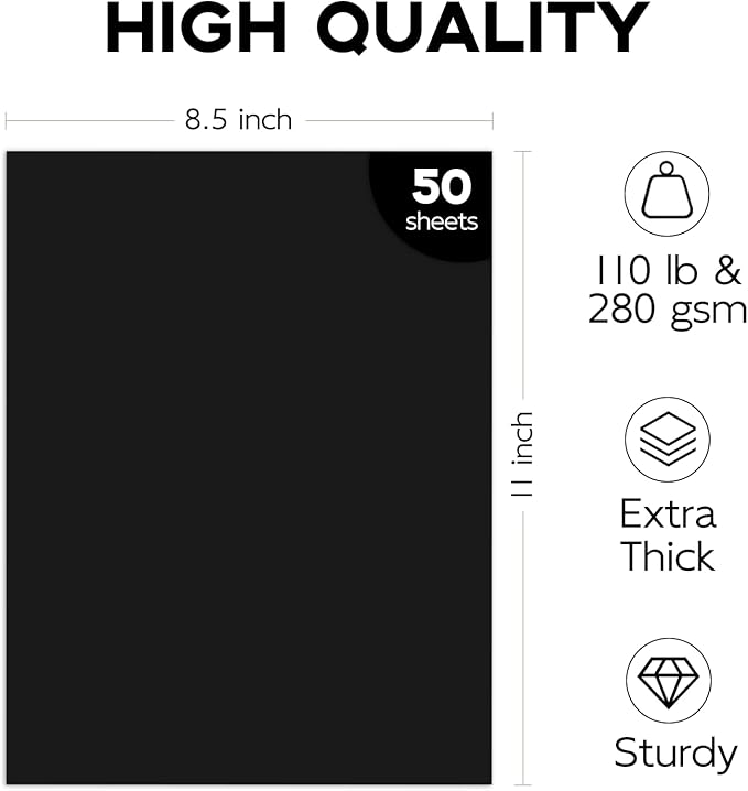 110lb Black Heavyweight Halloween Construction Paper, Goefun 100 Sheets Black Cardstock Paper Thick Card Stock for Invitations, Menus, Scrapbook, DIY Cards
