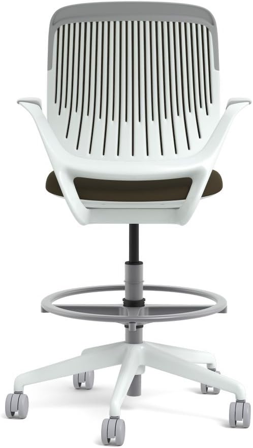 Steelcase White Base with Hard Floor Casters Cobi Stool, Root Beer