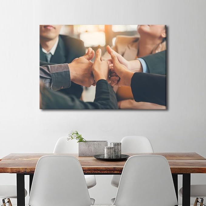 Large Wall Art Multiethnic People Group Working Togetherness Pictures Modern Motivational Inspirational Success Teamwork Posters Canvas Art Wall Decor for Office Framed 1 Panel (24" Wx36 H)