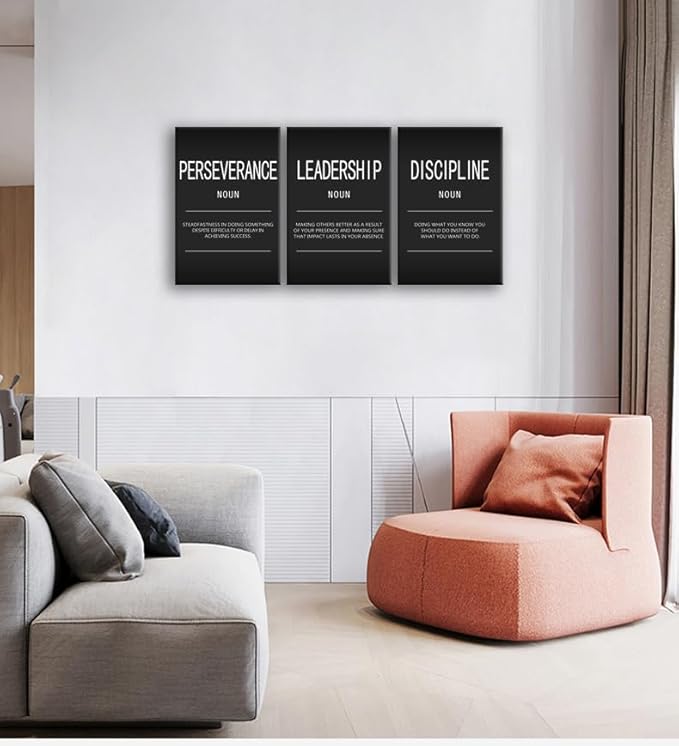 Office Wall Decor Motivational Canvas Painting Wall Art Inspiring Quote Wall Art 3 Pieces Positive Perseverance Leadership Noun Poster Inspirational Prints Artwork Living Room Gym Framed[48" W X 24"