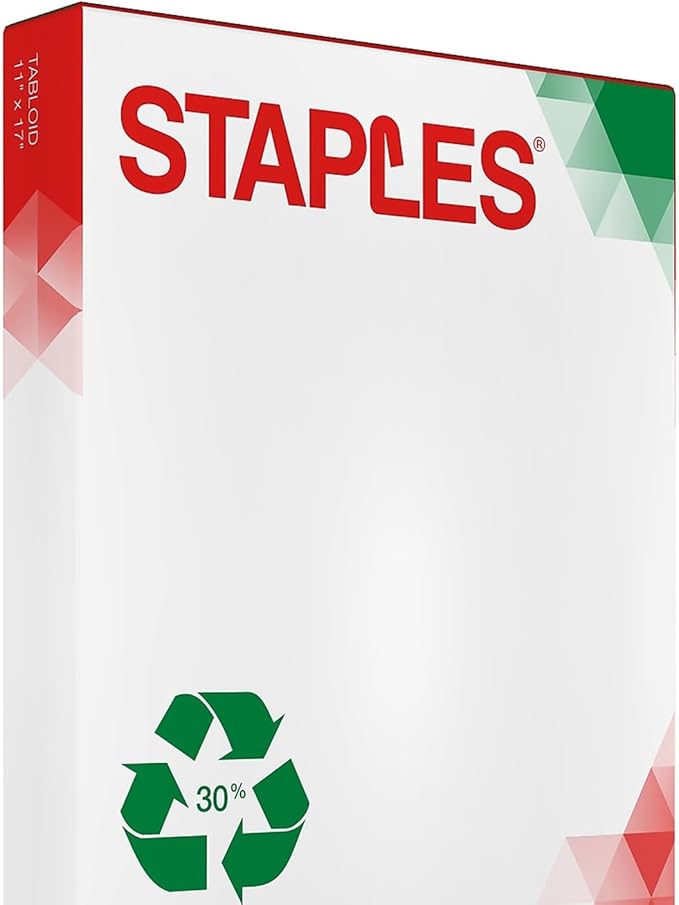 Staples 30% Recycled 11x17 Paper 20 lbs 92 Bright 500/Ream, For Office, School & Home
