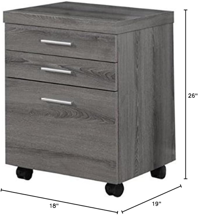 Atlin Designs 3 Drawer File Cabinet, Dark Taupe Finish, 26" H x 18" W x 19" D, Reclaimed Wood-Look, Includes Castors, Home Office Storage Furniture