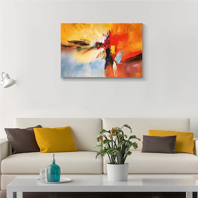 Yellow Decor Canvas Wall Art Abstract Art Paintings Red Warm Colors Graffiti on White Background Modern Artwork Decor for Living Room Bedroom Bathroom 36x24in