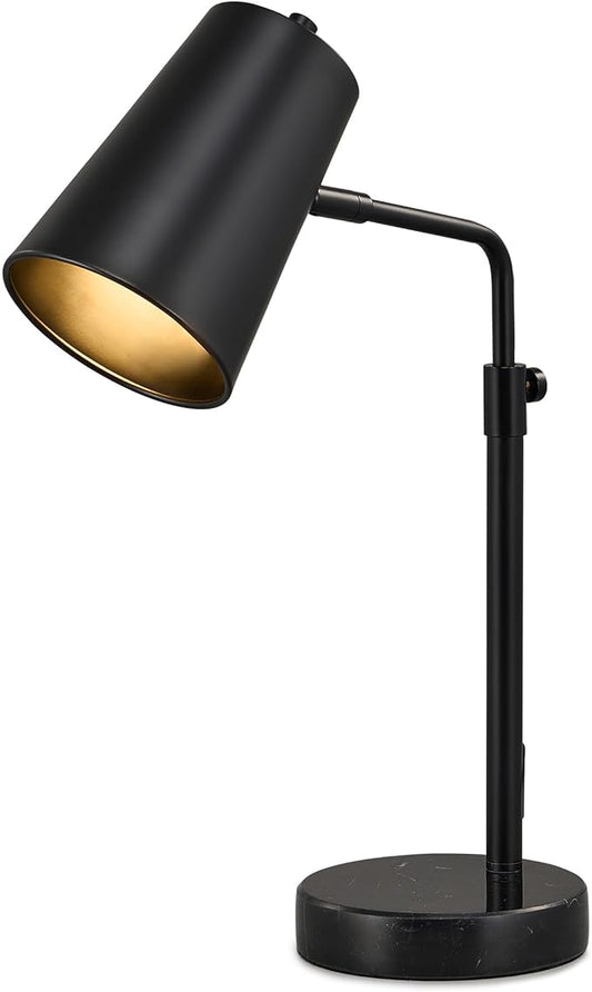 VONLUCE 20" Desk Lamp with LED Bulb, Metal Table Lamp Marble Base, Mid Century Modern Reading Lamp Office, Industrial Task Lamp Work Lamp for Reading Bedroom, Black