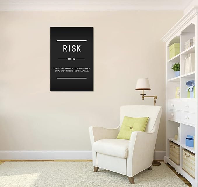 Office Wall Art Risk Noun Inspirational Poster Printed on Canvas Inspiring Entrepreneur Quotes Motivational Picture Print Artwork Home Office Wall Decoration Frame Ready to Hang[24''W x 36''H]
