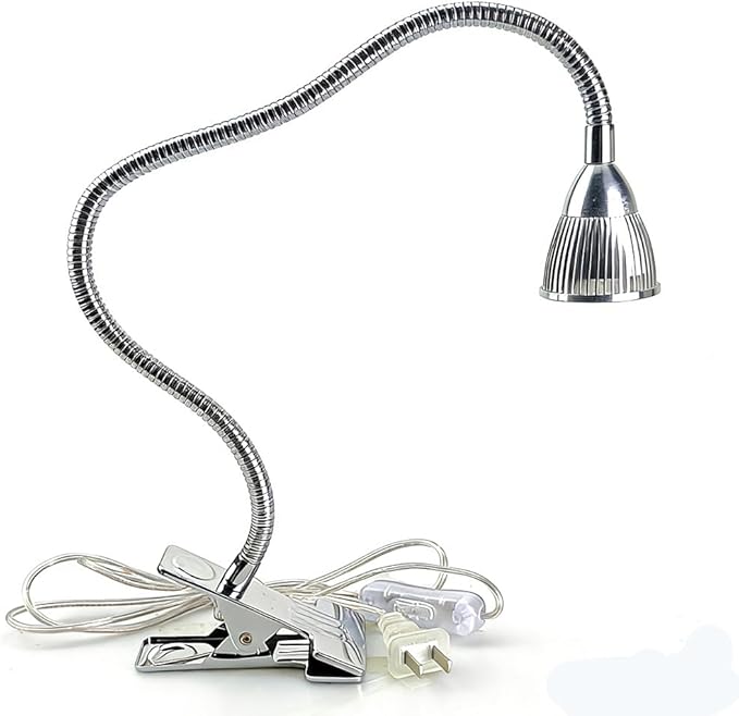 QUANS 5W 5x1W Warm White Clamp Clip on 19inch Flexible Gooseneck High Power LED Desk Table Sewing Study Work Bedside Reading Swing Arm Light Lamp,Ultra Bright Silver 110V US Plug