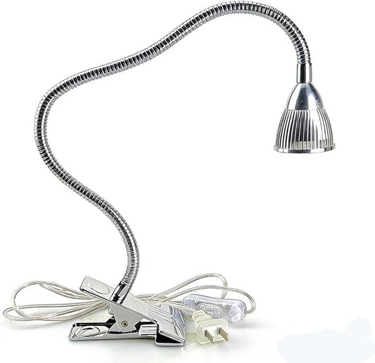QUANS 5W 5x1W Cool White Clamp Clip on 19inch Flexible Gooseneck High Power LED Desk Table Sewing Study Work Bedside Reading Swing Arm Light Lamp,Ultra Bright Silver 110V US Plug