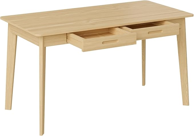 47 Inch Compact Computer Gaming Desk, Study Work Office Desk with 2 Storage Drawers, Rectangular Study Reading Table, Simple Computer Writing Table for Home Office, Living Room, Natural