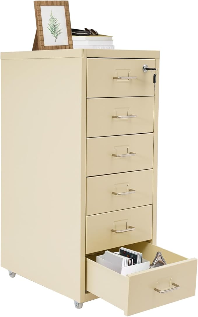 6-Drawer Metal File Cabinet, Metal Filing Storage Vertical Cabinets with Lock Home Office Filing Cabinets for Organization Hanging Letter/Legal/F4/A4 (Apricot)