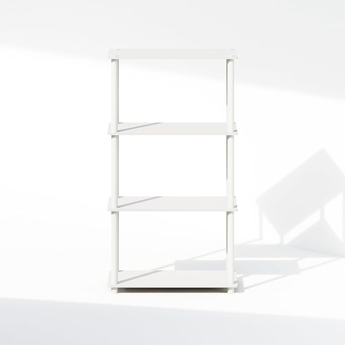 Furinno Turn-N-Tube Book Shelf, 4-Tier Bookshelf, Bookcase with Multipurpose Compact Display Rack, 11.6 x 23.6 x 43.2, for Living Room, Bedroom, Home Office, White/White