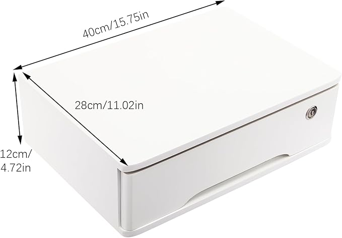 Wooden Desktop Storage Box with Lockable Drawers Office Supplies Drawer Organizer Receipt File Organizer Flat File Cabinet for Office Study Desk Front Desk (White, 1 Drawer)