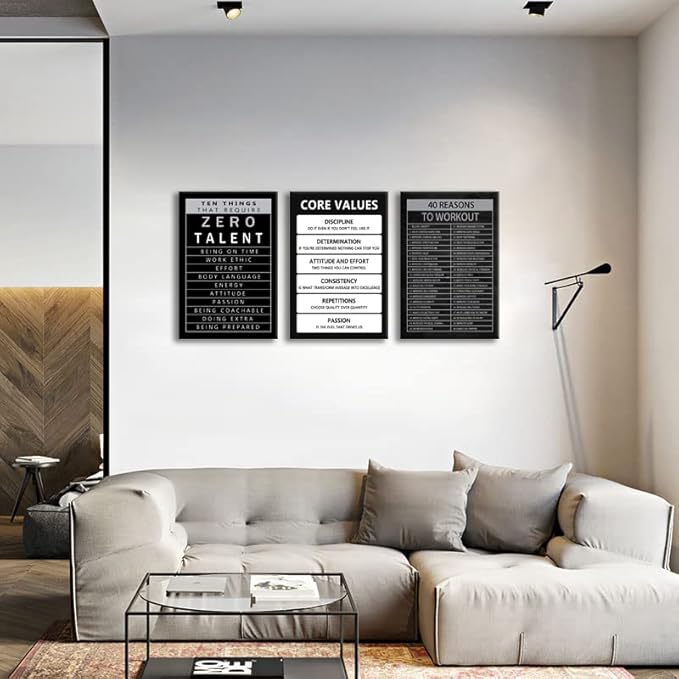 Core Values Motivational Canvas Office Print Wall Art Inspirational Ten Things That Require Zero Talent Poster Painting Inspiring Artwork for Home Living Room Decor Framed Ready to Hang[48''Wx 24''H]