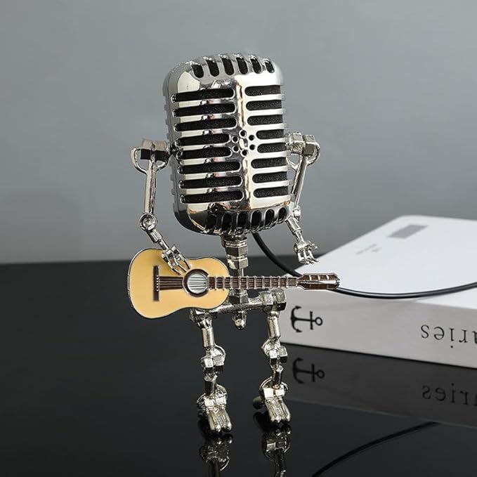 Vintage Microphone Guitar Lamp, Cool Guitar Gifts for Music Lovers and Player, USB Plug in Powered, Retro Decorations for Home, Bar, Office