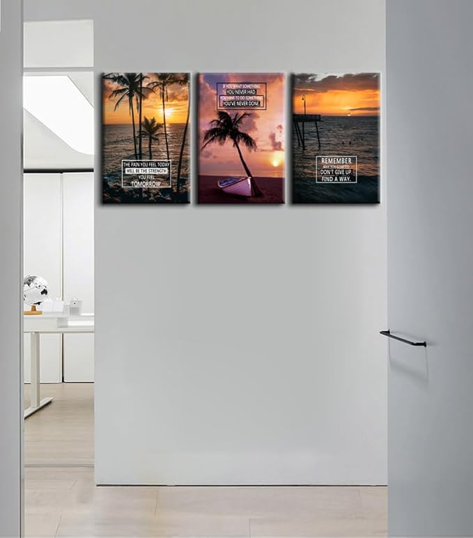 WYJDFART 3 Panel Poster Motivational Wall Art Landscape Positive Quote Canvas Posters Inspirational Wall Decor for Office, Living Room & Bedroom Framed Ready to Hang [48''Wx 24''H]