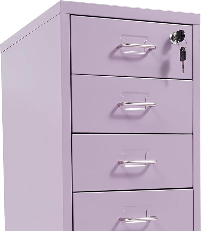 Vertical File Cabinets, 6 Tier Metal File Cabinet with Lock, Multi Drawer Cabinet for Home Office, Assembly Required (Purple)