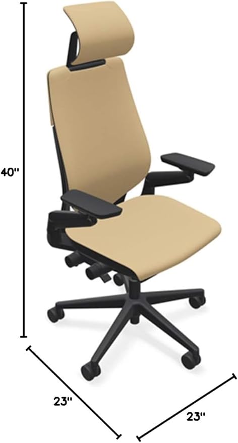 Steelcase Gesture Office Desk Chair with Headrest in Elmosoft Genuine Chamois L144 Leather Plus Lumbar Support Black Frame