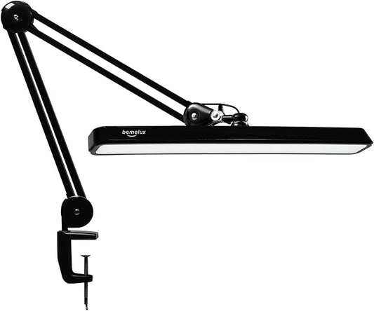 LED Architect Desk Lamp with Clamp, Metal Swing Arm 2000 Lumens Dimming Office Table Lamp for Task Work Drafting Reading Desktop, 117PCS Bright LEDs, 24W Workbench Lamp(Black)