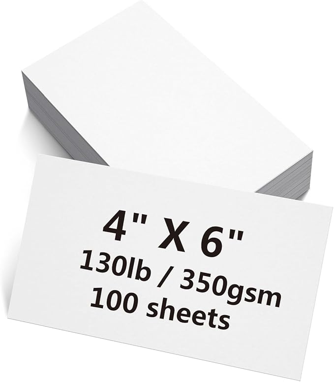 100 Sheets White Cardstock 4" x 6" Thick Paper - Blank Heavy Weight 350gsm Cover Stock paper for Invitations,Stationery Printing,Scrapbooking,Crafts,DIY Cards, Paper Crafting (4x6 Inches)