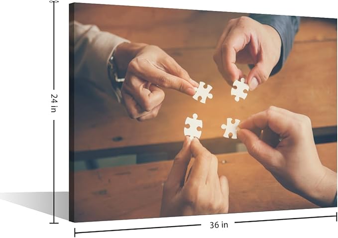 Large Wall Art Business Teamwork Concept Pictures Modern Motivational Inspirational Success Teamwork Puzzle Posters Canvas Art Wall Decor for Office Framed 1 Panel (24" Wx36 H)