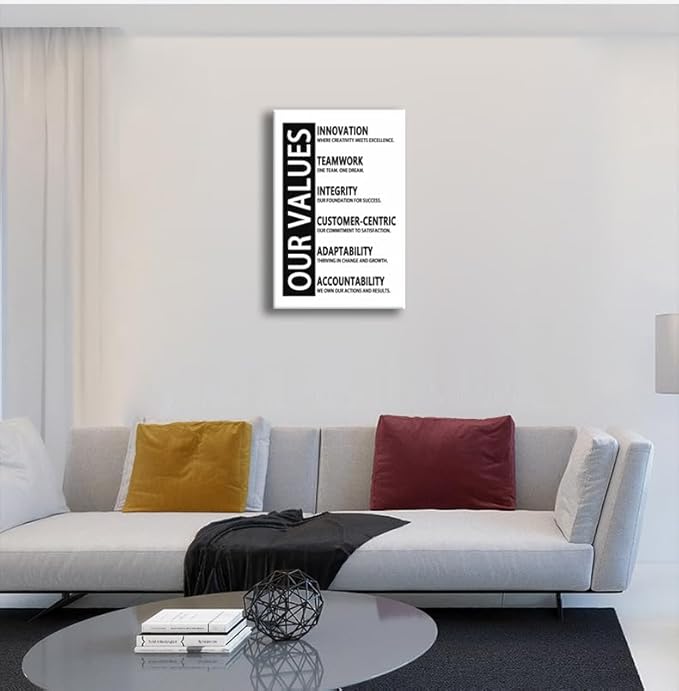 Inspirational Our Values Posters Office Wall Decor Motivational Wall Art Picture Stretched and Framed for Living Room Wall Art Modern Company Gym Decor Canvas Print Painting Artwork[12''W x 18''H]