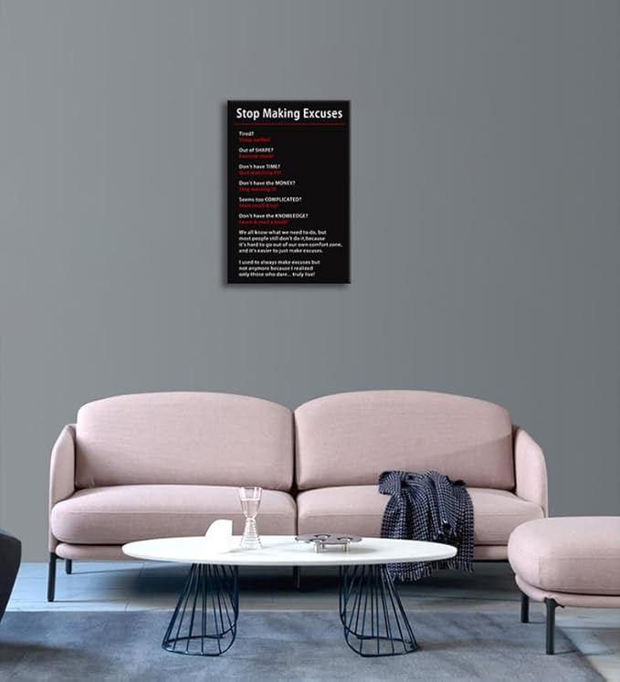 Inspirational Canvas Wall Art Stop Making Excuses Posters Painting Office Decor Prints Artwork Motivational Entrepreneur Quotes Picture Living Room Gym Wall Decor Framed Ready to Hang[12''W x 18''H]
