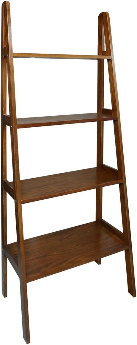 Casual Home 100% Solid Wood 4-Shelf Ladder Bookcase, Standard, 60" H, Warm Brown