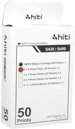 HiTi Digital Inc. 4x6" 50 Prints Photo Paper & Ribbon Pack for S400/420 Printer - Carton (12 Packs)