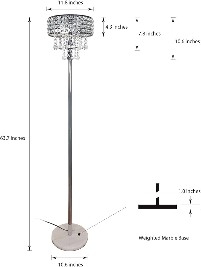 beaysyty Modern K9 Clear Glass Crystals Floor Lamp, On/Off Foot Switch, Crystal & Glass 3-Lights Standing Light, Reading Corner Lamp for Office Cafe, Living Room Bedroom (Chrome)