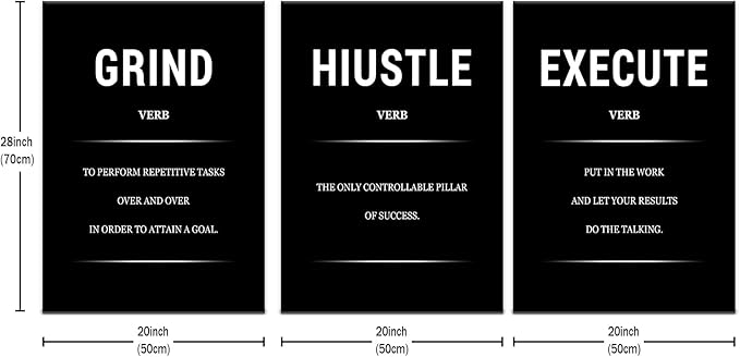 Grind Hustle Execute Motivational Canvas Wall Art Inspirational Office Poster Wall Decor Picture Painting Discipline Quotes Artwork for Modern Home Living Room Workplace Ready to Hang [60''Wx28''H]