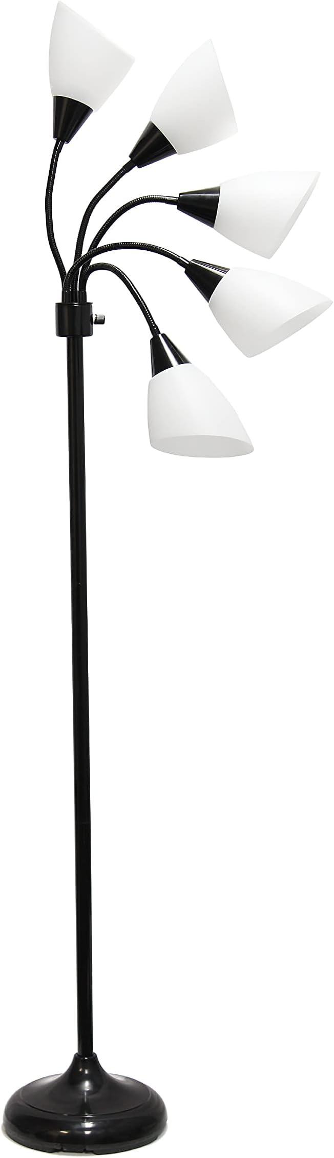Simple Designs LF2006-BAW 67" Contemporary Multi Head Medusa 5 Light Adjustable Gooseneck Black Floor Lamp with White Shades for Kids Bedroom Playroom Living Room Office (Pack of 2)