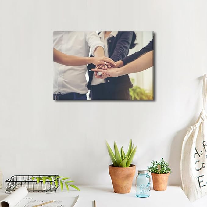 1 Panel Canvas Wall Art Business Partners Team meeting Successful Teamwork Hands Gesture Pictures Modern Decor Poster Canvas Print Frame Ready To Hang (12"Wx18"H)