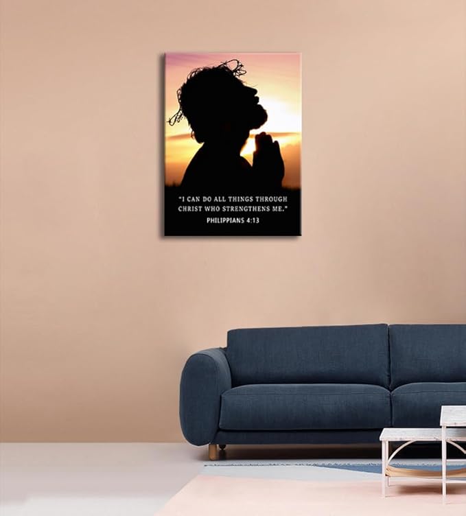 WYJDFART Inspirational Wall Art “I Can Do All Things Through Christ” Religious Poster Philippians 4:13 Jesus Motivational Wall Decor for Church Home Indoor Framed Ready to Hang [30" W X 40" H]