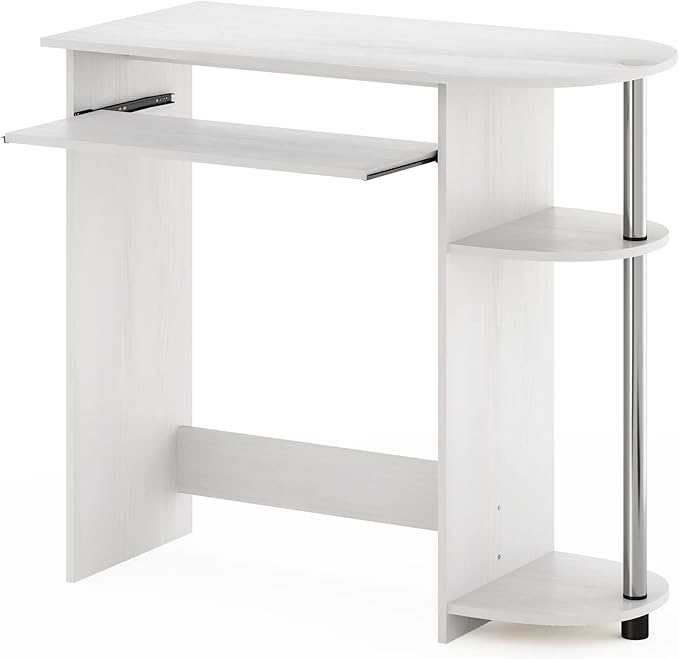 Furinno Simplistic Easy Assembly Computer Desk, with Keyboard Tray, White Oak/Stainless Steel