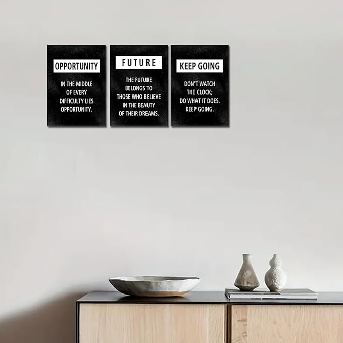 Office Wall Art Modern Motivational Wall Decor Framed Opportunity Future Keep Going Inspirational Canvas Prints Encourage Poster Black Pictures Positive Affirmation Painting Artwork, 12x16 inx 3PCS