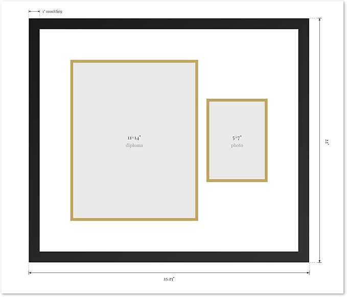 Diploma Frame With Photo Opening Stainless Silver Dark Red Over Gold Mat - Fits 11 x 14 Degree and Picture Made in the USA