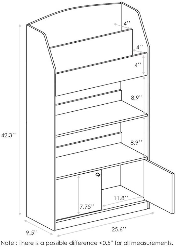 Furinno Lova Magazine/Bookshelf with Storage Cabinet, Pink, 9.45D x 24.57W x 43.31H in