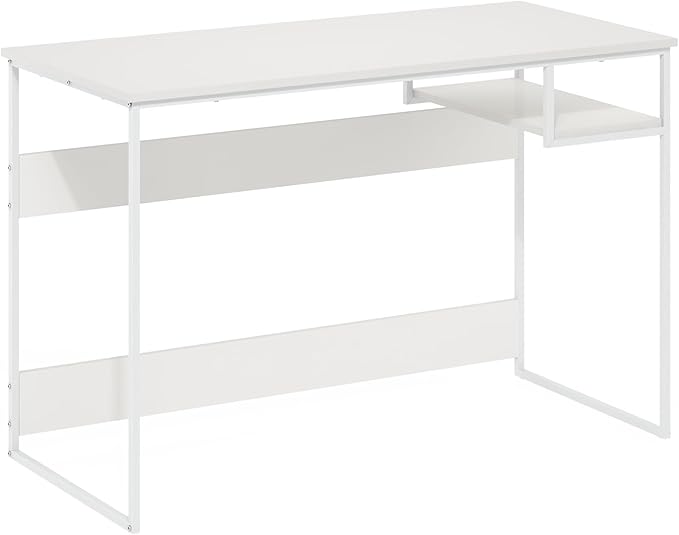 Furinno Moretti Desk, 45" Wide Metal Frame Gaming Desk with Open Shelf, Computer Desk, Writing Desk, Office Desk for Home Office, Study Room, Dorm, Bedroom, Solid White