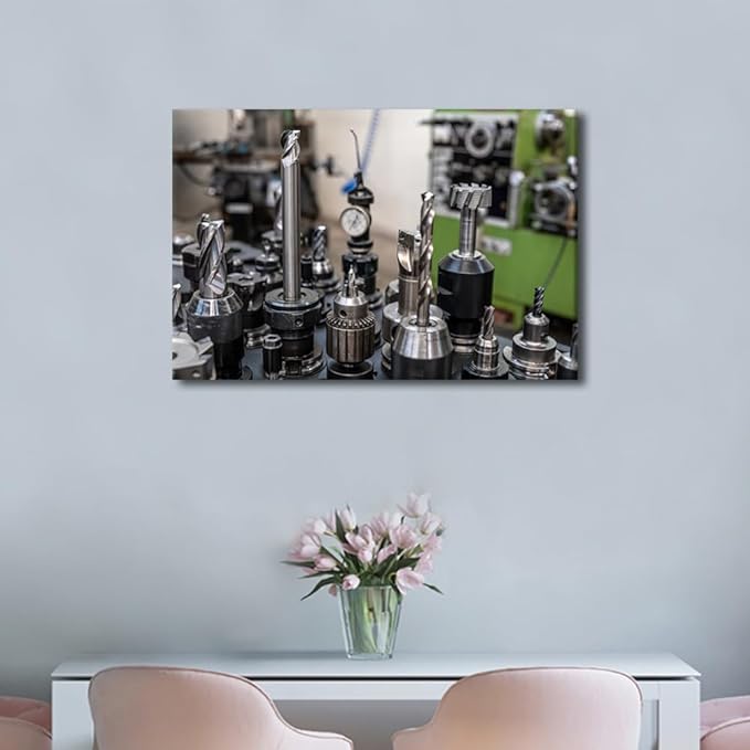 TUMOVO Wall Art for Living Room CNC Machine Tools Canvas Painting Wall Art 1 Panel Machine Wall Art Canvas Artwork Wall Decor Modern Prints Wall Art Stretched and Framed Ready to Hang, 16" x24"
