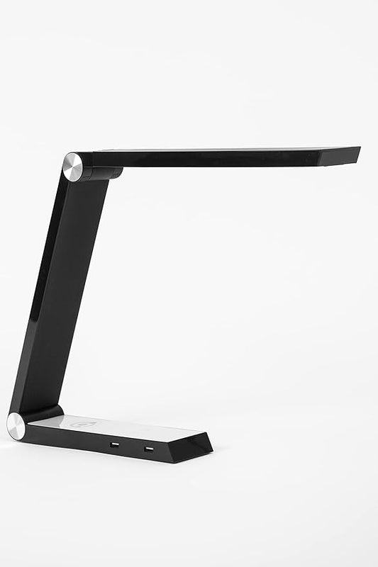 Modern LED Desk Lamp with Dimmable Light Control Wireless Charging and 2 USB Ports for Home Office Dorms Bedroom Reading Light (Black)