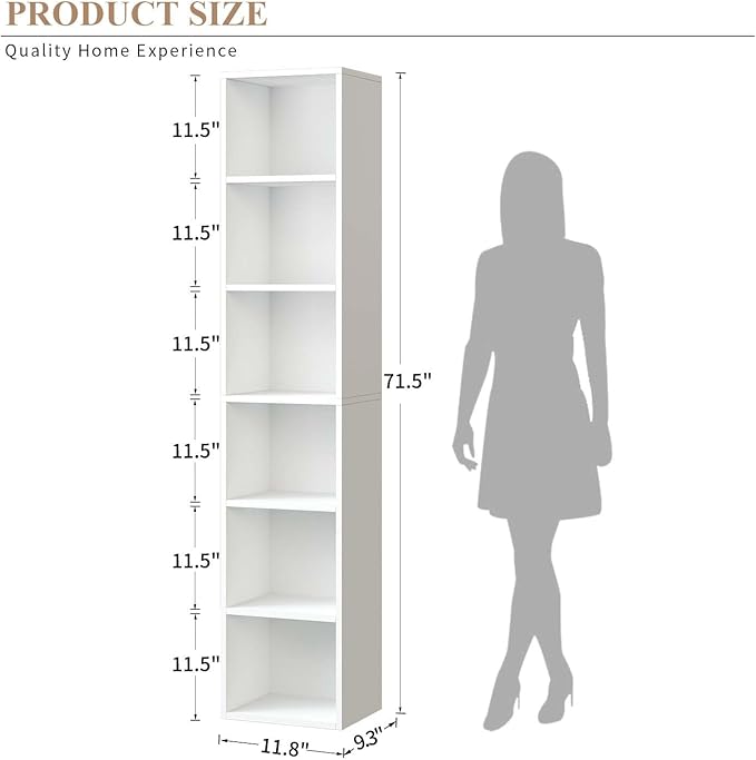 Narrow Bookshelf & Bookcase Set of 2, 6-Tier Floor Standing Open Book Shelf, Modern Corner Bookshelf with Storage Space, 71.5" Tall Bookshelves for Bedroom, Living Room and Office, White