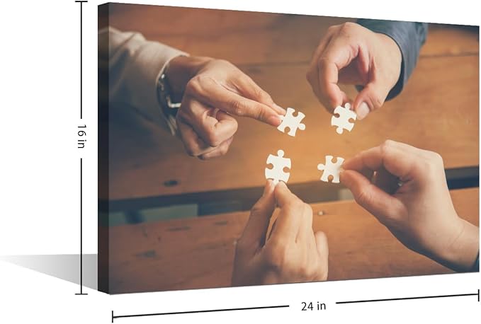 TUMOVO Wall Art For Office Business Teamwork Concept Pictures 1 Panel Inspirational Wall Art Positive Modern Decor Puzzle Poster Canvas Print (16" Wx24 H)