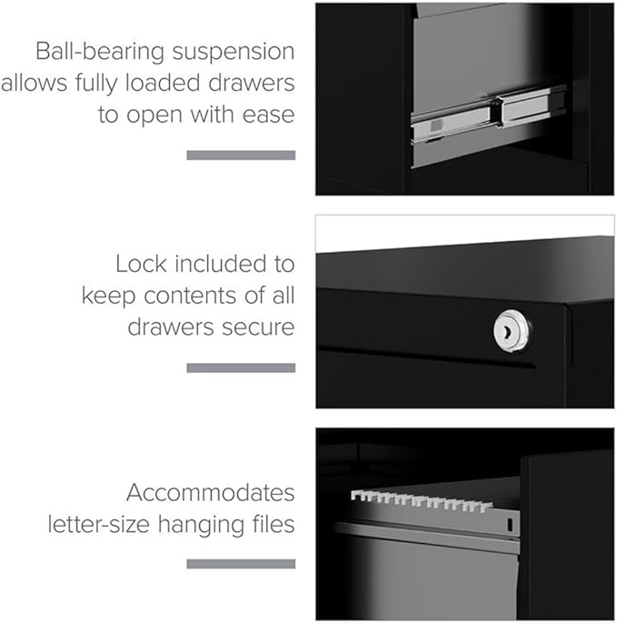 Pemberly Row Set of 6 Metal 4-Drawer Letter Width Vertical File Cabinet in Black