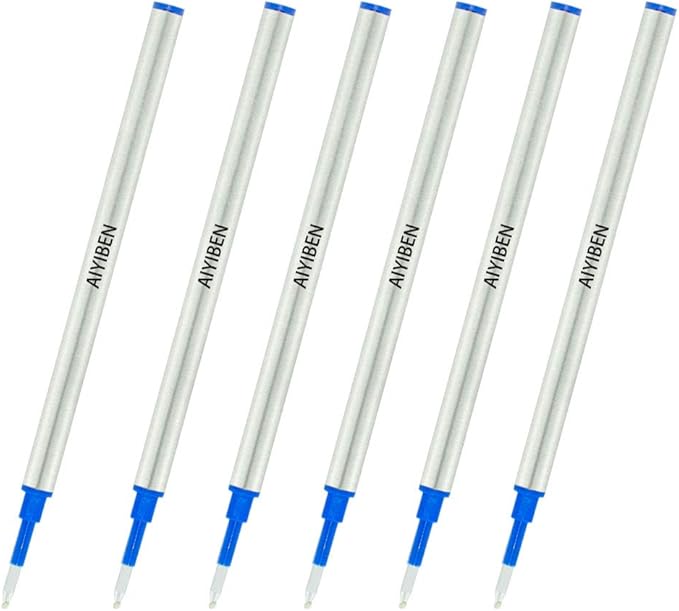 4.37 inch Rollerball Pen Refills, Roller Ball Fine Point 0.5mm, Blue Ink Refill Pack of Replaceable Pen Refills Medium Point (6 Pack)