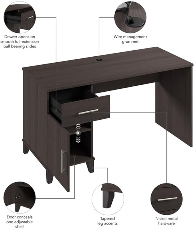 Bush Home Somerset 54W Office Desk with Drawer and Cabinet in Storm Gray, Computer Table with Storage for Home Office Workspace