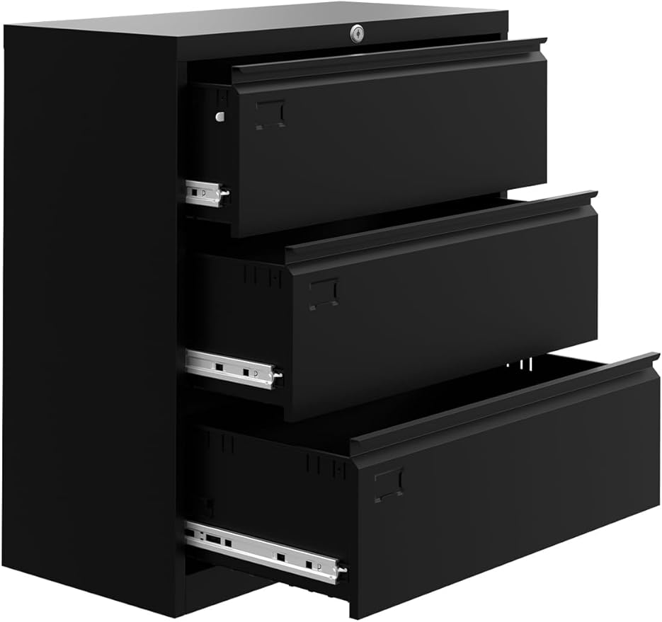 GAOMON 2-Drawer File Cabinet with Lock, Metal Lateral Filing Cabinets for Letter/Legal Size Documents, Heavy Duty File Storage for Home Office, Black (3 Drawers)