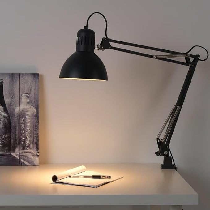 Adjustable Swing Arm Desk Lamp, Dark Gray Steel, 7 Inch Shade, LED Compatible, with Clamp Mount, 4.9 Ft Cord
