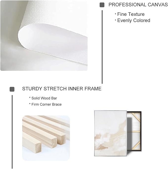 Framed Neutral Abstract Wall Art Set - Pastel Duotone Tan and White Abstract Illustrations Modern Wall Art Decorative Contemporary for Living Room, Bedroom, Office - 16"x24"x2