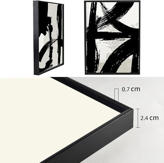 Set of 2 Framed Black and White Brush Stroke Canvas Wall Art Modern Abstract Minimalist Ink Line Painting Retro Mid-Century Geometric Poster Prints for Office Home Decor (12inx16in Framed)