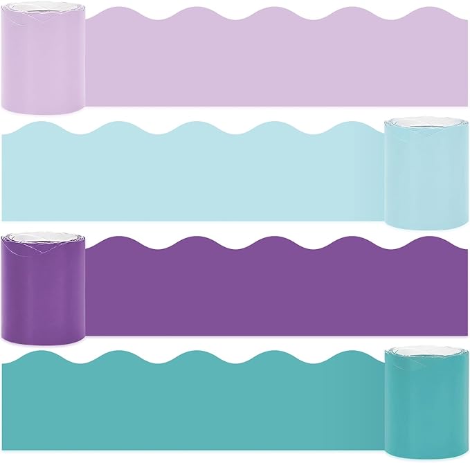 Whaline 65.6ft Purple Blue Bulletin Board Borders 4 Rolls Purple Blue Die-Cut Bulletin Board Trim for School Classroom Office Chalkboard Decoration