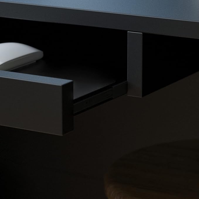 Homsee Reception Desk L-Shaped Office Desk with Counter, 1 Door Storage Cabinet, 1 Lockable Drawer, Hutch Shelf and Keyboard Tray, Black